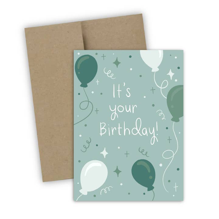 It’s Your Birthday Aqua Balloons Greeting Card for wholesale by Doohickle Designs