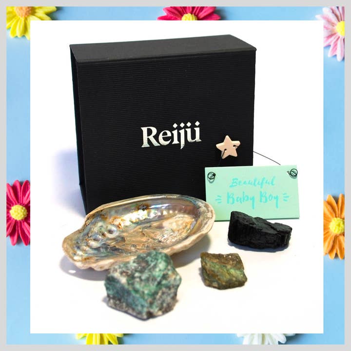 Ny! 'Smuk Baby Boy' Natural Healing Crystal Gaveæske Gavesæt for engroshandel hos Reiju