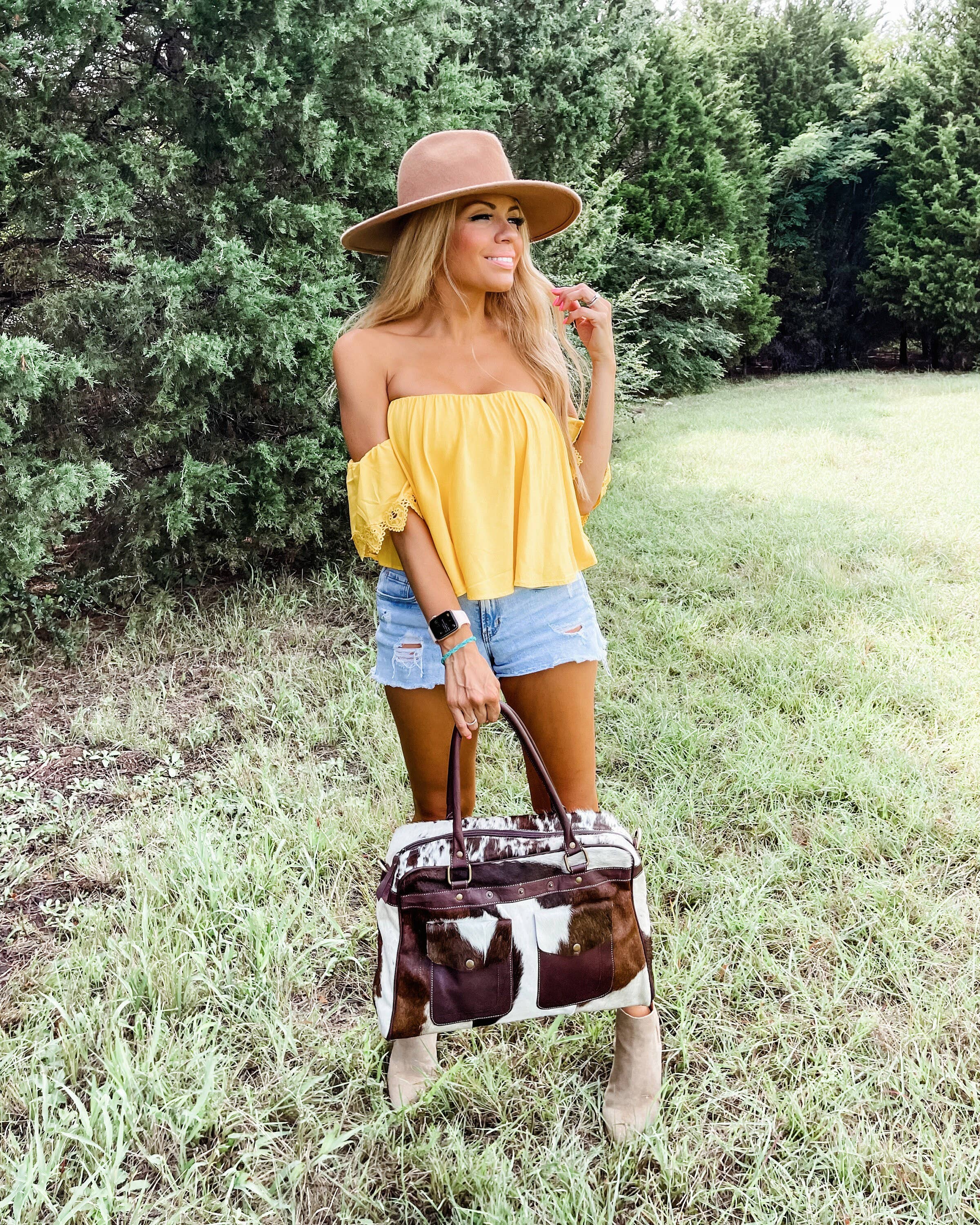 Boho Ranch Shop - Wholesale Weekender Bag - Women's - Weekender Duffle Leather Hair On Cowhide Duffel Travel Bag2