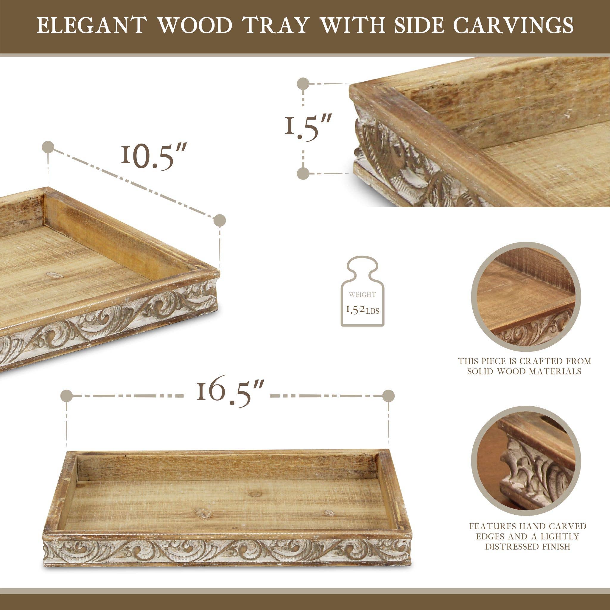 Cheungs Home Decor - Wholesale Decorative Tray - Dahlia Elegant Wood Tray with Side Carvings1