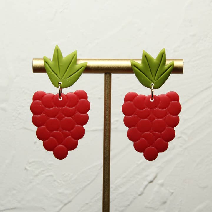 RASPBERRIES // Fruit Earrings, Polymer Clay Earrings for wholesale by Odd Compass Outfit