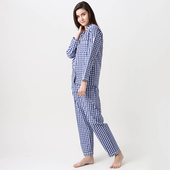 Little West Street - Wholesale Sleepwear Set - Women's - Women Classic Navy Gingham Pajama Set2