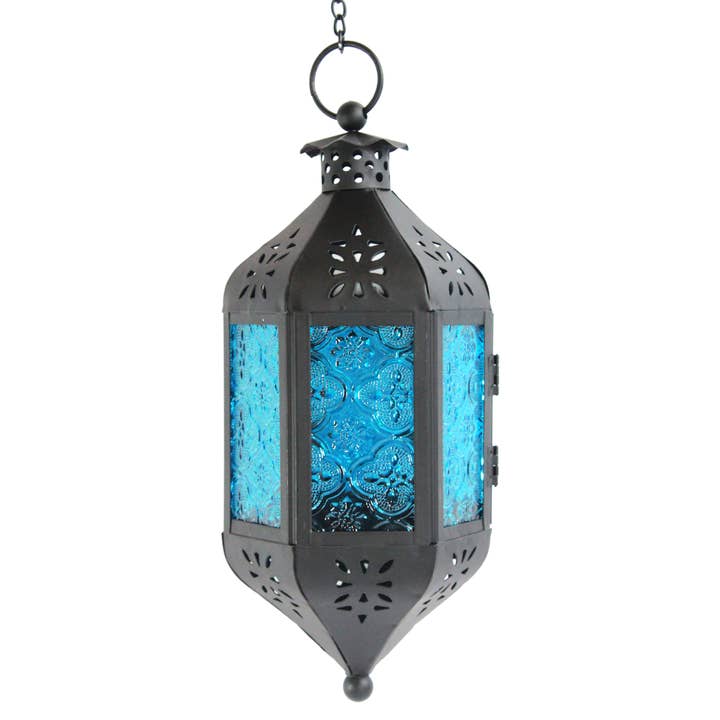 WholesaleMart - Wholesale Candle Holder - Hanging Moroccan Lamp Lantern Candle Holder, Blue1