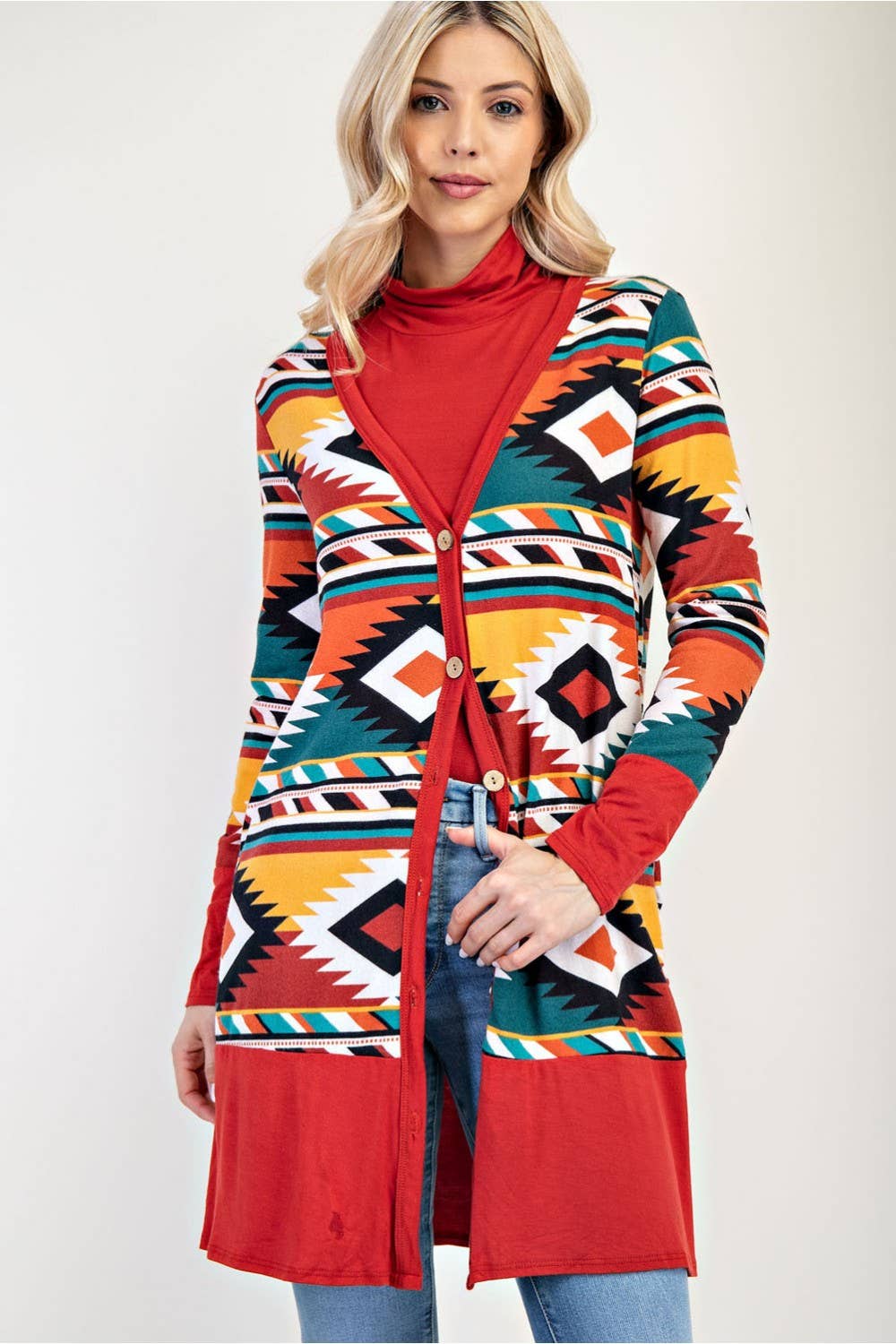 Stylish Wholesale - Wholesale Cardigan - Women's - AZTEC PRINT CARDIGAN-CLCT43723F-A1