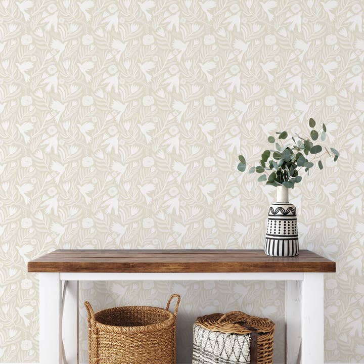 Otomi Dove Ivory Peel and Stick Wallpaper, 28 sq. ft. for wholesale on Faire