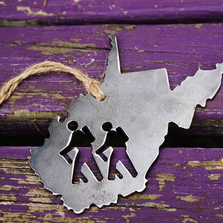 West Virginia State Hiker Ornament made from Raw Steel for wholesale by BE Creations & Designs, Inc.