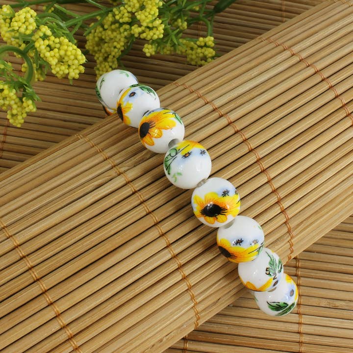 ZAD - Wholesale Beaded Bracelet - Vintage Yellow & White Ceramic Stretch Bracelet