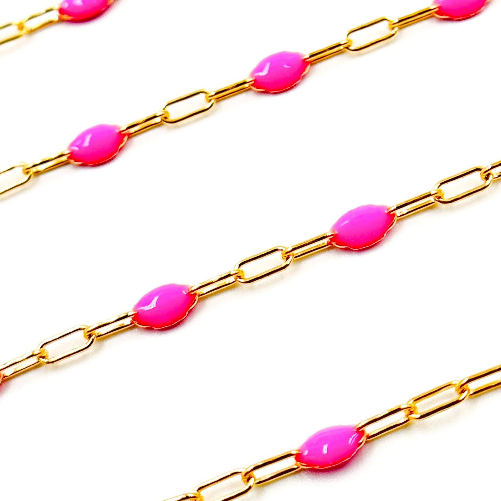 Jewels & Chains - Wholesale Link & Chain Necklace - V250-PKGF. 14k Gold Filled Pink Color Enamel Satellite Cable Chain1