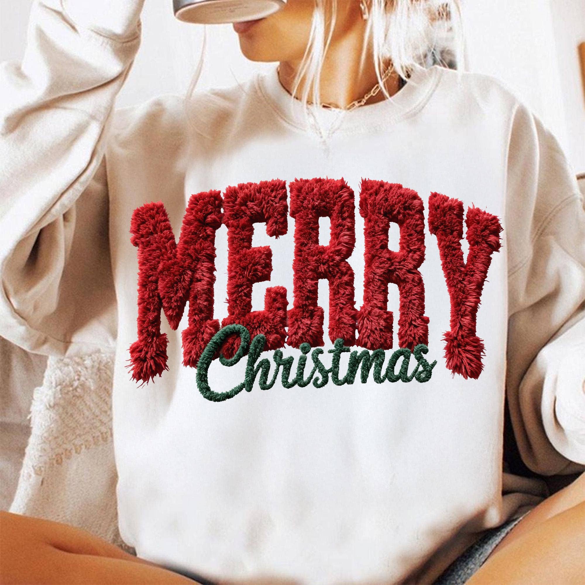 Glaime - Wholesale T-Shirt (Graphic) - Women's - Comfort Colors Merry Christmas Shirt, Latch Hook Yarn Xmas6