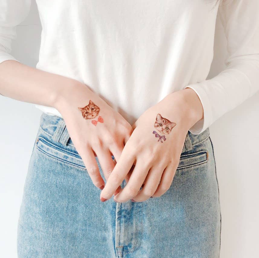 PAPERSELF - Wholesale Temporary Tattoo - Kittens With Bows Temporary Tattoo Stickers