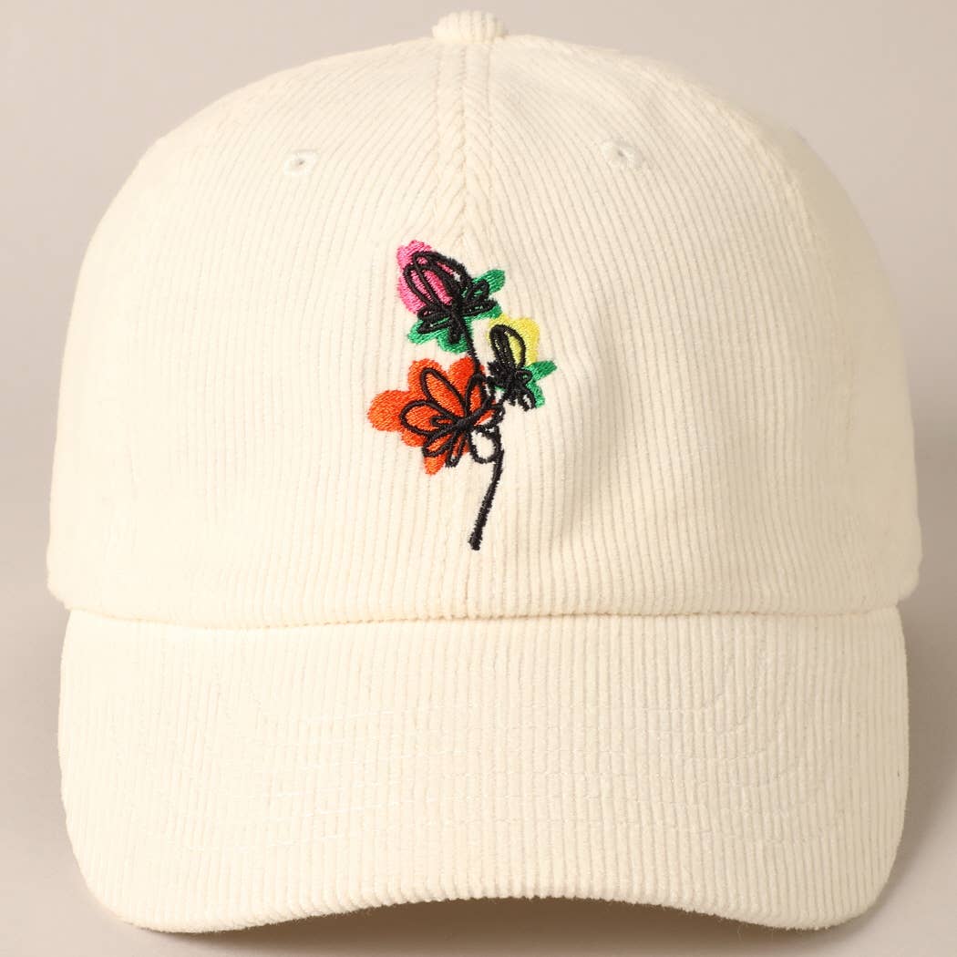 Fashion City - Wholesale Baseball Cap - Women's - Watercolor Flower Embroidered Corduroy Cap10