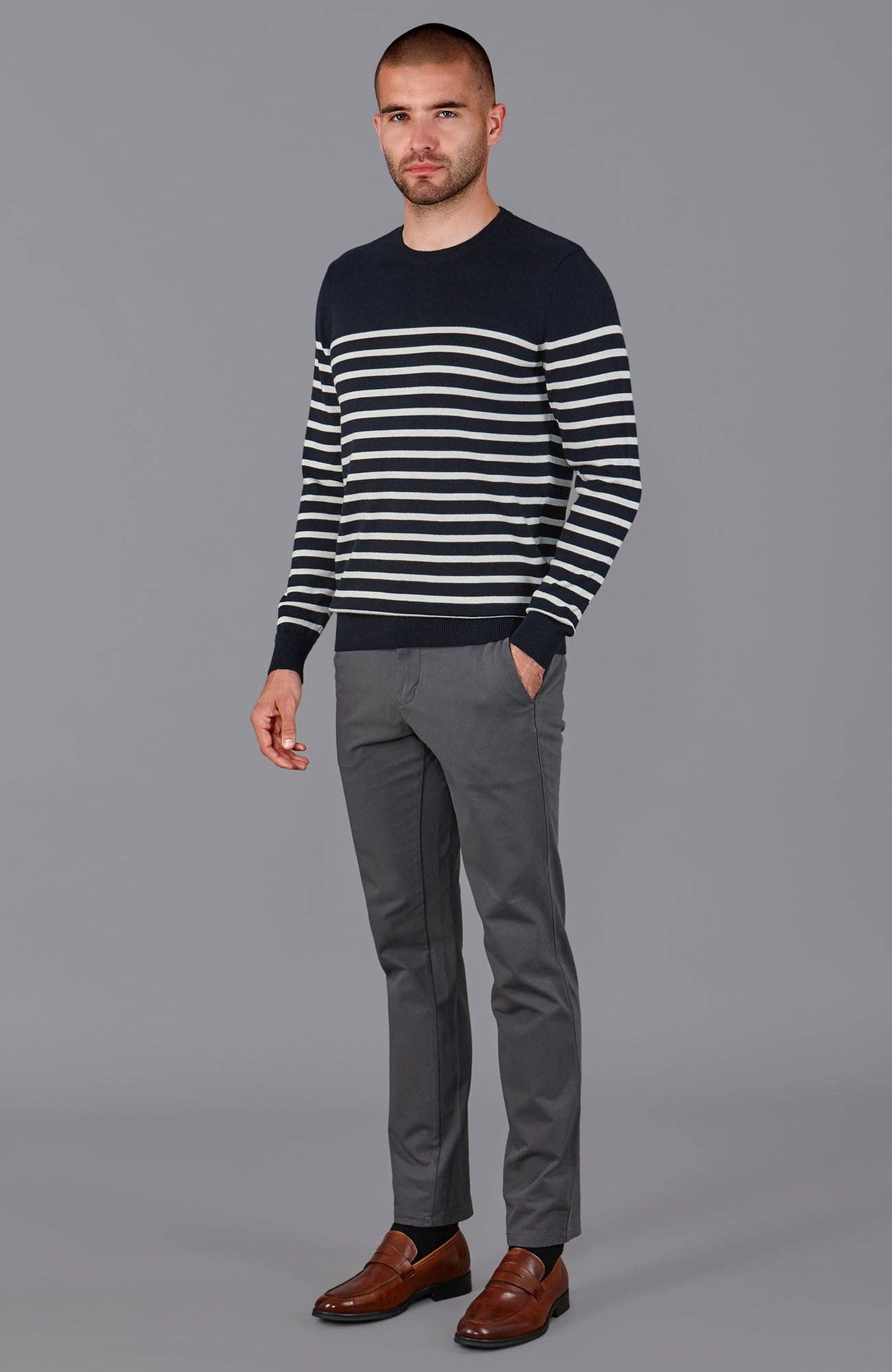 Paul James Knitwear – wholesale Knitted jumper – Men′s – Mens Lightweight Cotton Striped Breton Sweater12