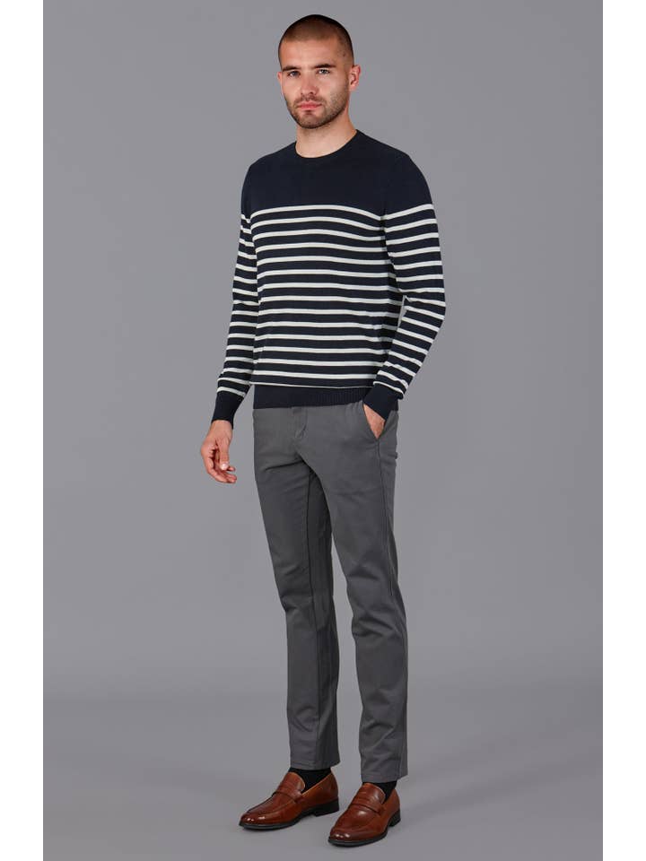 Paul James Knitwear - Wholesale Gebreide trui - Heren - Lichtgewicht katoenen gestreepte Bretonse trui voor heren2