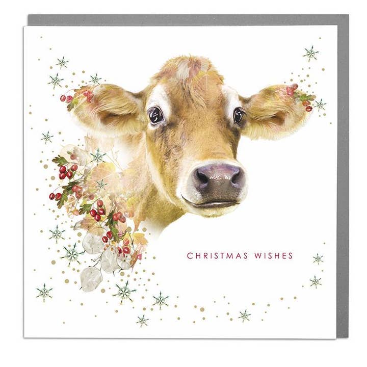 Jersey Cow Christmas Card for wholesale by Lola Design Ltd