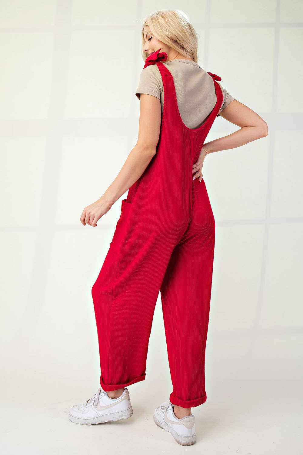 Celeste Clothing – Großhandel Jumpsuit – Damen – Plus-Size verstellbarer Rippen-Overall mit Fronttaschen - CP4387354