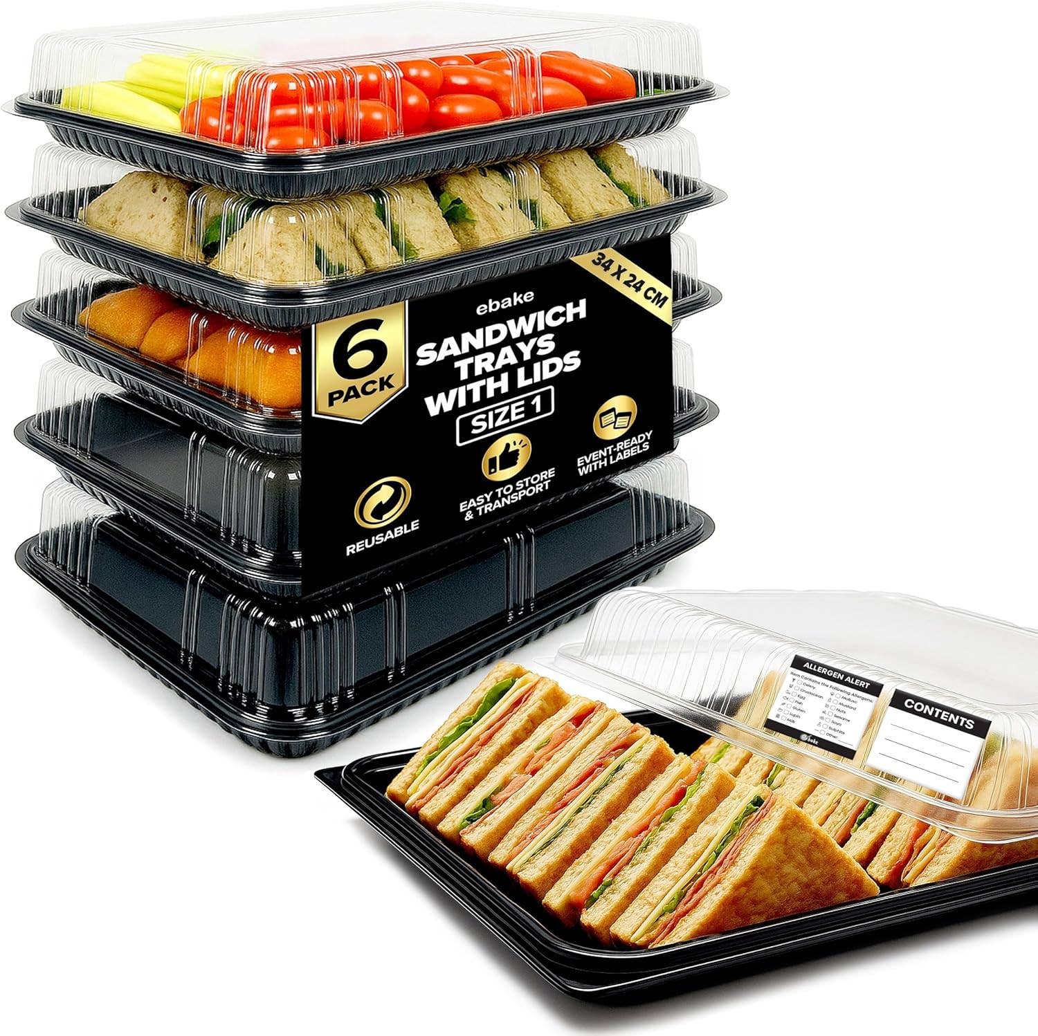 Jara Trading - Wholesale Platter - Sandwich Platter Trays with Lids -  Reusable Plastic Catering Trays with Lids - Platters for Party Food Tray for Snacks, Sandwiches, Cake, Treats, Sushi and Meal Prep6
