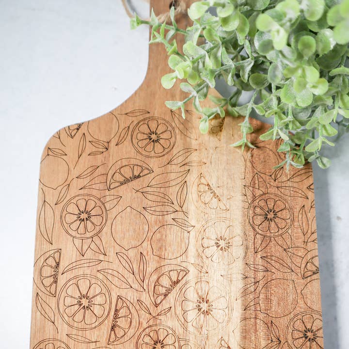 Lemon Pattern Charcuterie Board | Kitchen Decor Gift for wholesale by Becky Bug Designs