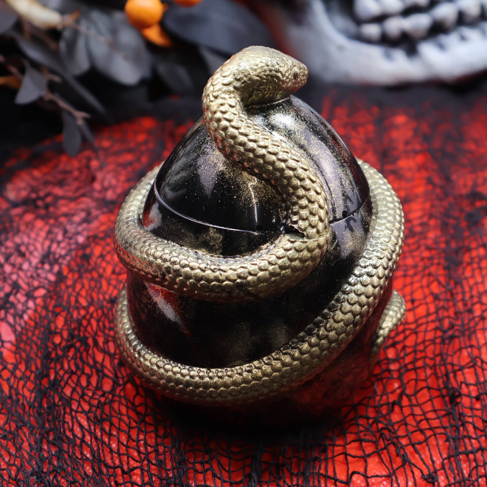 KIZIMA - Wholesale Decorative Box - Black Egg Jewelry Box Wrapped with Golden Snake | Halloween | KIZIMA1