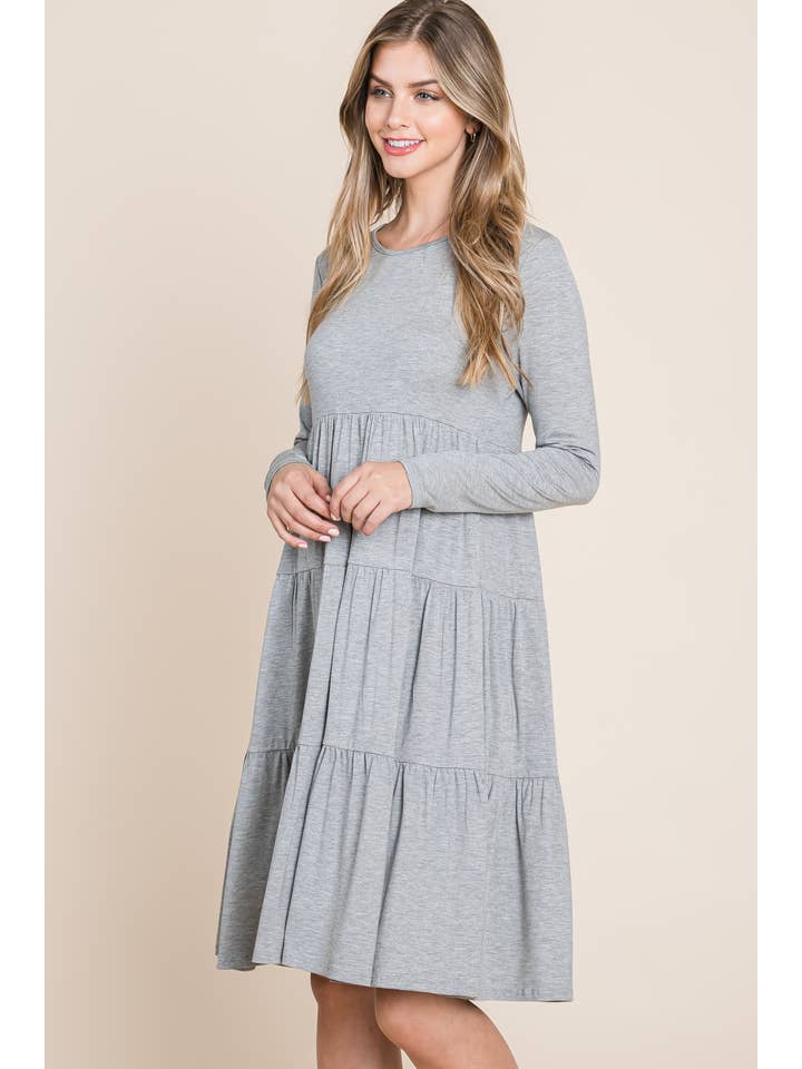 HEATHER GREY DL1208 CASUAL TIERED DRESS for wholesale on Faire