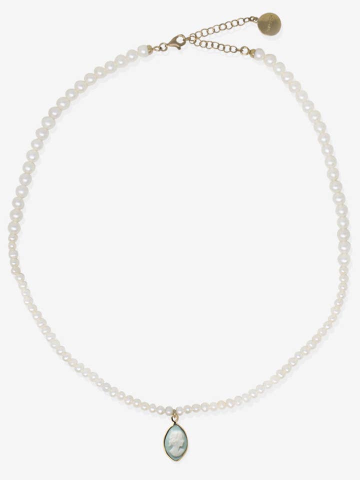 Isabella-Perlen- und grünes Kamee-Halskette für den Großhandel von Vintouch Jewels