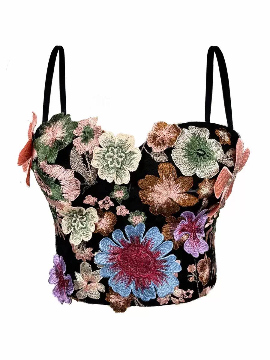 Colore come immagini VE006Y Top a fascia ricamato floreale retrò con reggiseno in vendita all'ingrosso su Faire0