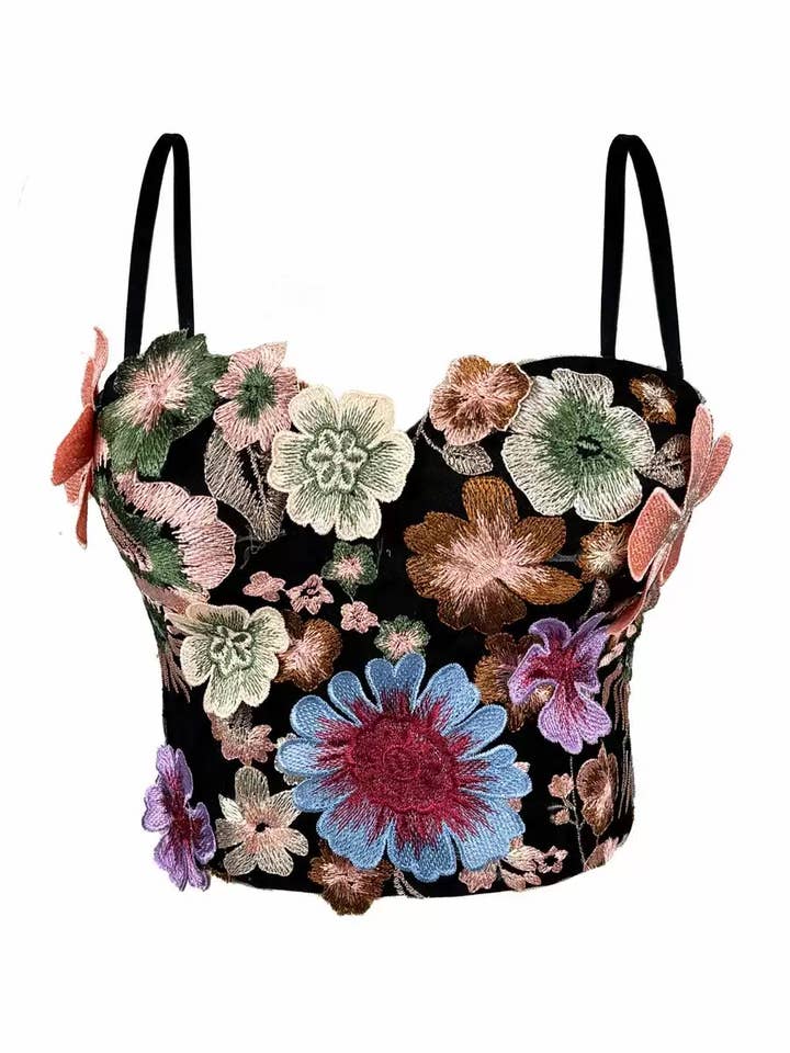 Color as pictures VE006Y Retro Floral Embroidered Tube Top Camisole with Bra for wholesale on Faire0