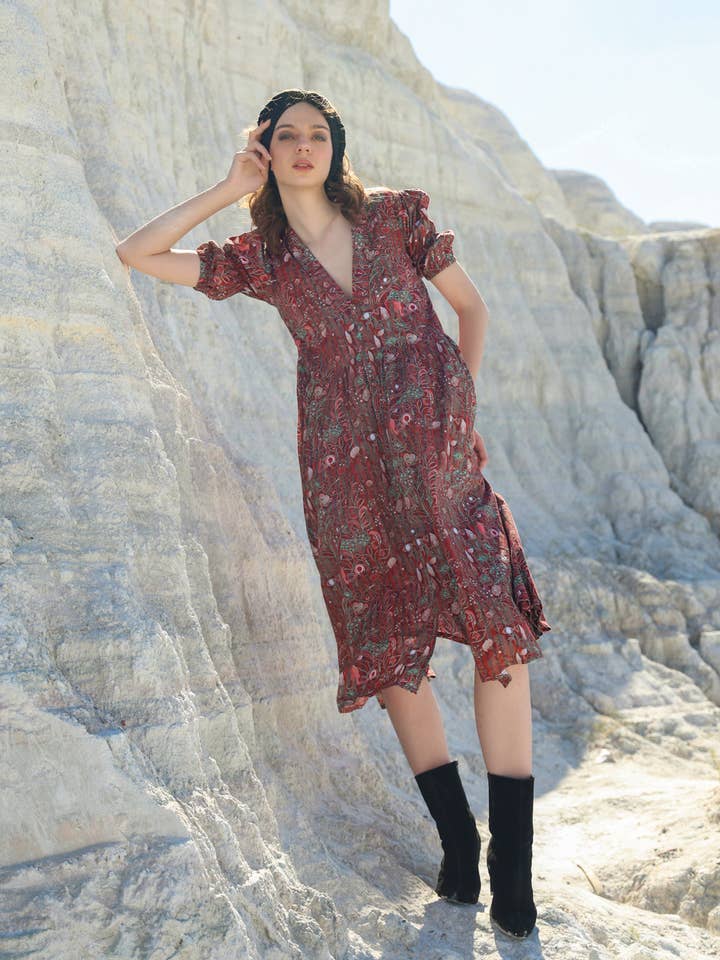 Multi Mocha eye midi dress for wholesale on Faire1