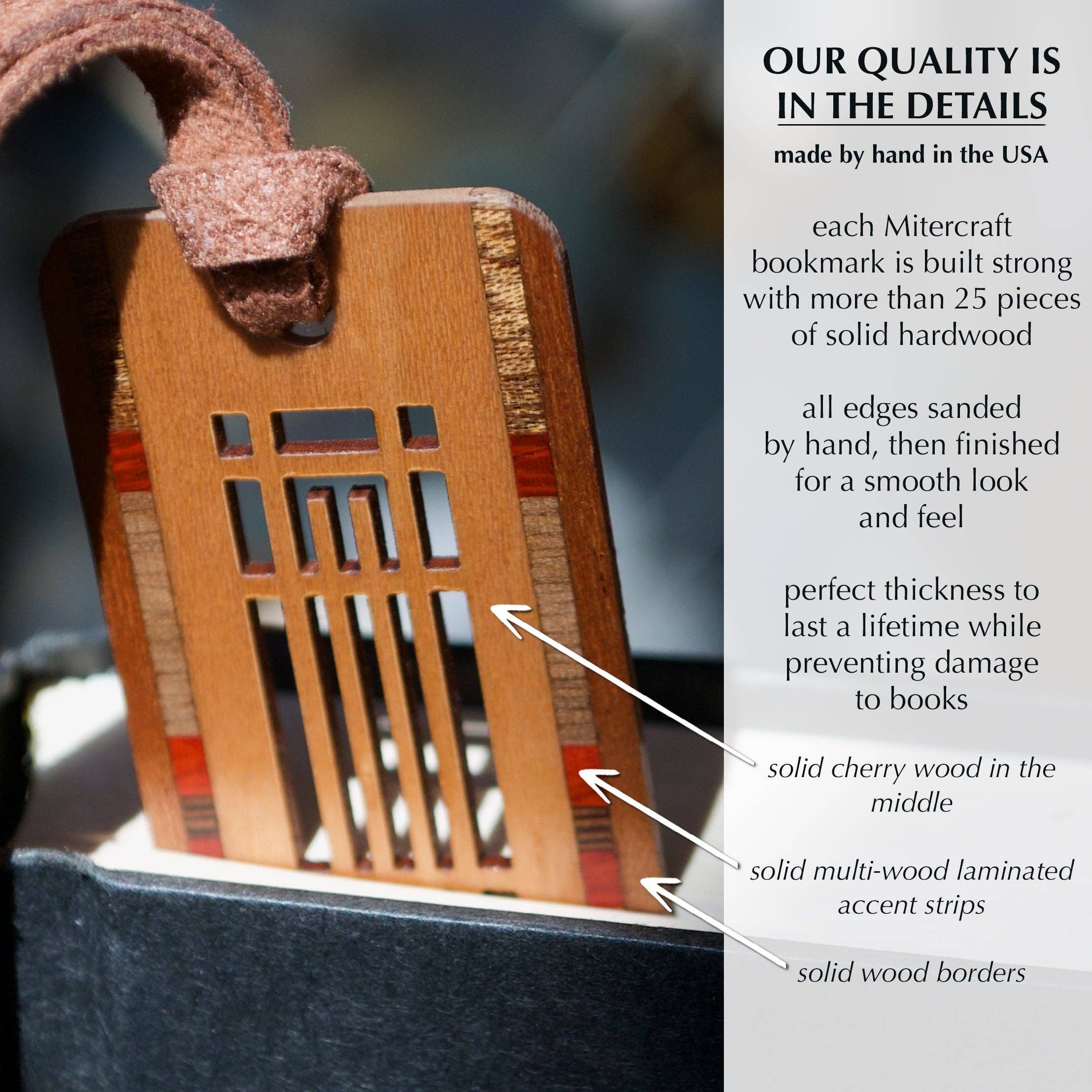 Mitercraft - Vente Marque-page - Marque-page en bois découpé au laser inspiré par Frank Lloyd Wright1