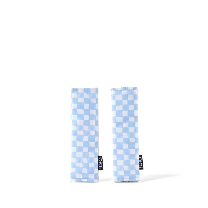 OiOi - Vente Accessoire/housse pour poussette – bébé - Ensemble de housses de harnais réversibles pour poussette - Blue Check/Mediterranean1