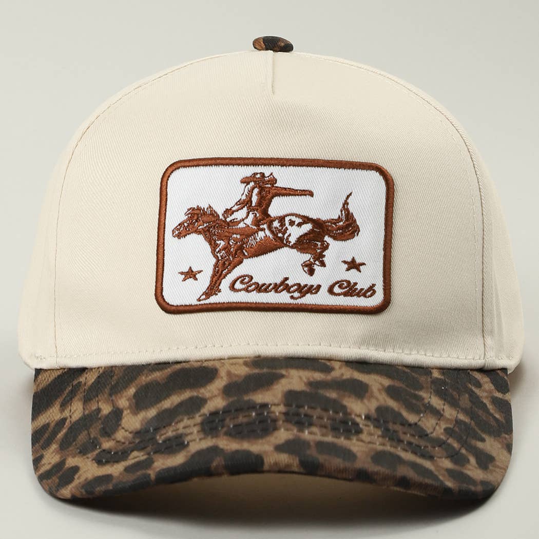 Fashion City - Vendita all'ingrosso Cappellino  da camionista - Unisex - Cappello Trucker con Visiera Leopardata Ricamata Cowboys Club0
