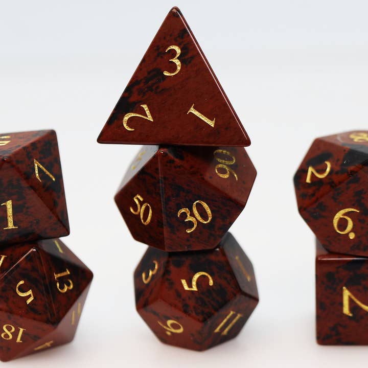 Swan Gemstone - Engraved with Gold Stone RPG Dice Set for wholesale by Foam Brain Games