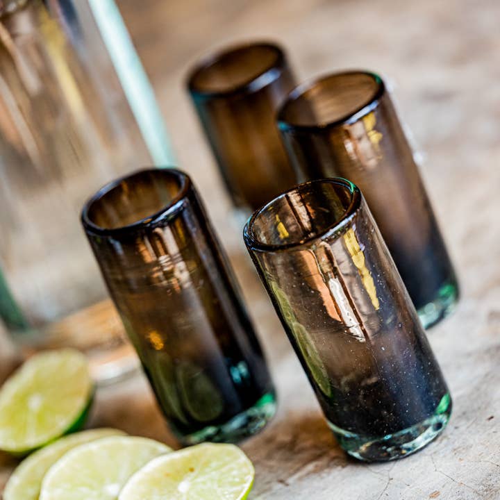 MEXTEQUIL - Wholesale Shot Glass - MEXTEQUIL Hand-Blown Shot Glasses - Set of 4 - 2 Oz-Smoke1