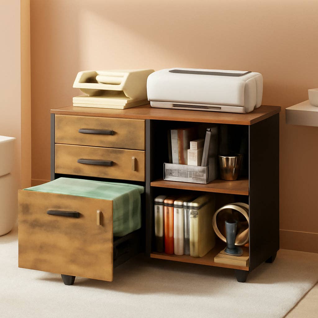 Rustic Brown 3 Drawer Wood File Cabinet With Lock For Home Office for wholesale on Faire0