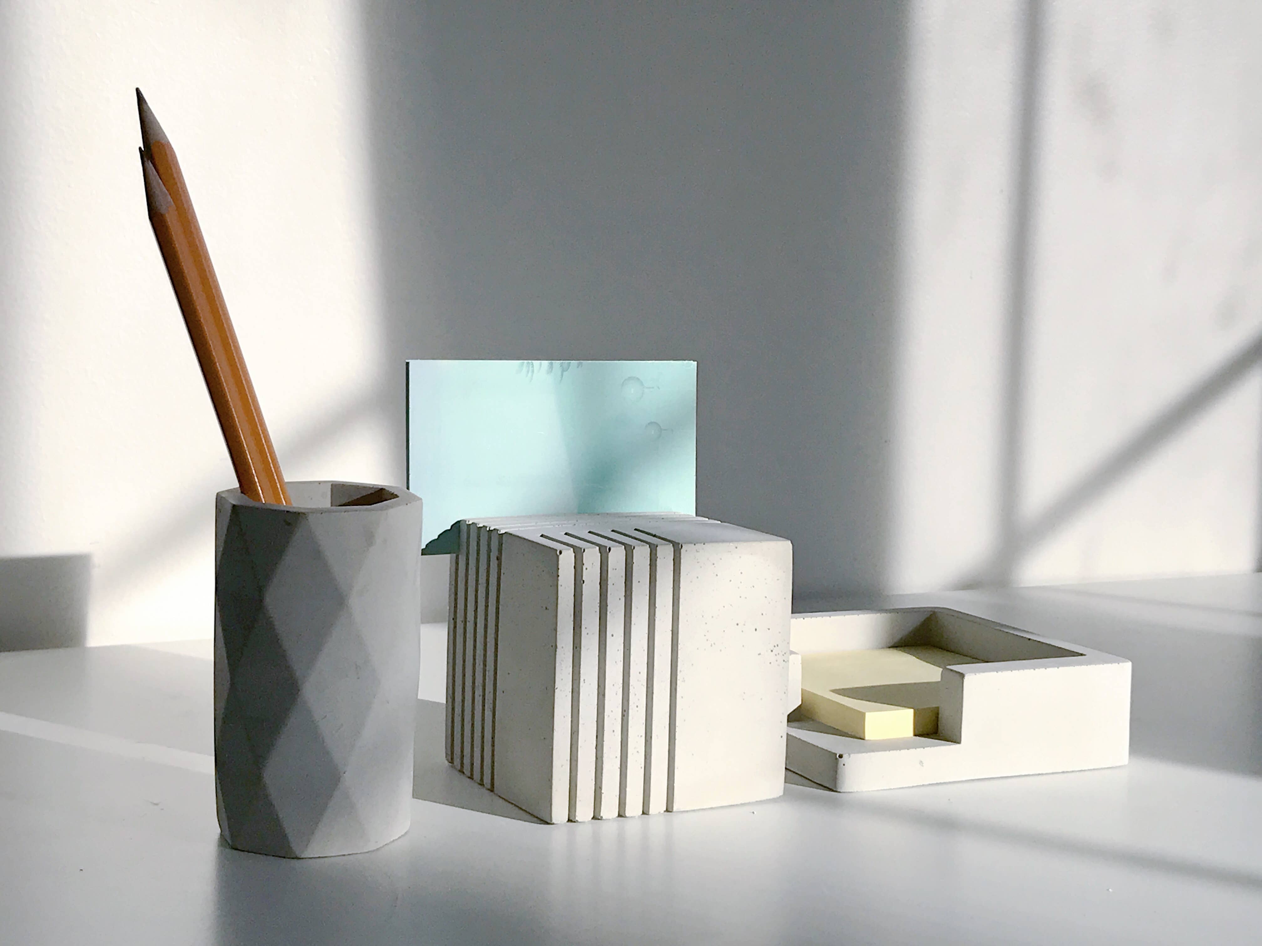 Weii Life Inc. – Engroshandel Skrivebordsindretning – Post‑IT Bemærk Cement Holder-Beton Sticky Note Cube Holder6