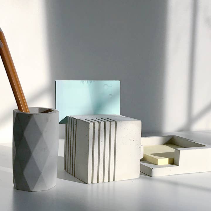 Weii Life Inc. – Engroshandel Skrivebordsindretning – Post‑IT Bemærk Cement Holder-Beton Sticky Note Cube Holder6