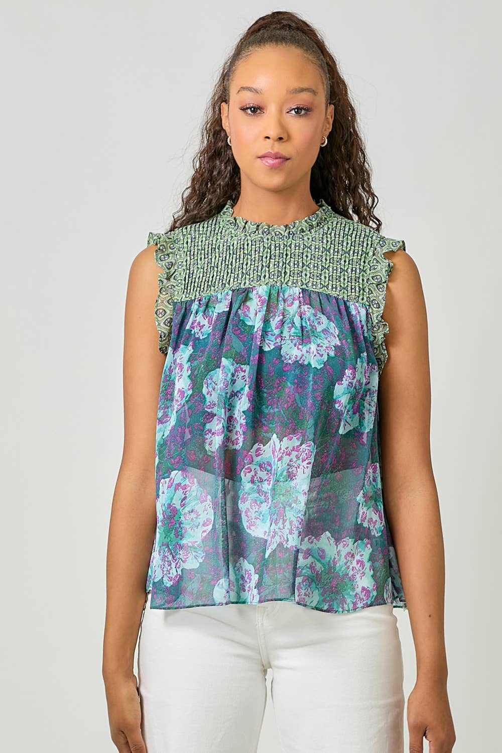 Mystree - Wholesale Blouse - Women's - 61024 Sleeveless Ruffled Floral Print Top7