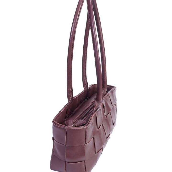 MANDRN - Wholesale Top Handle Bag - Women's - Woven Rosalie - Burgundy2