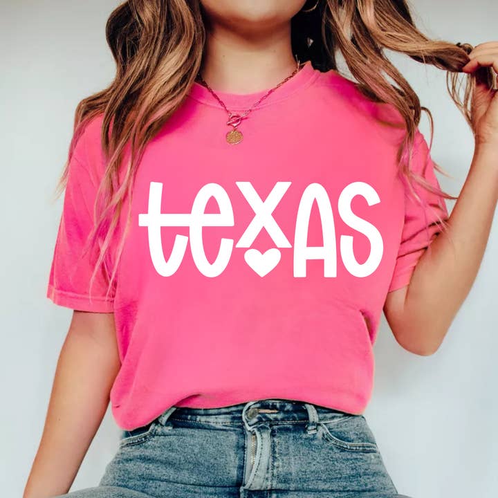 (skjorte medfølger ikke) TEXAS Heart i hvid- Silketryk Transfer for engroshandel hos TEELUX