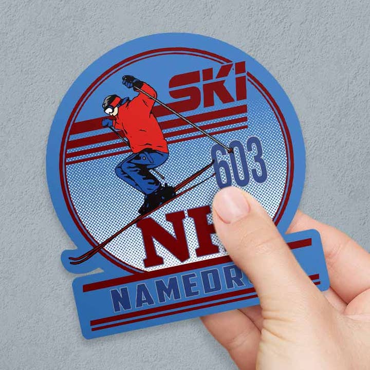 Adhesivo troquelado con el nombre de Ski New Hampshire 603, diseño retro para venta al por mayor de RetroPlanet