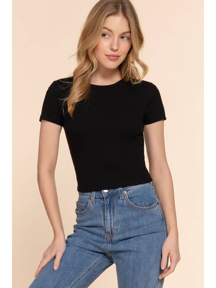 Active Basic | Active USA - Wholesale Knit Top - Women's - Short Sleeve Crew Neck Cotton Spandex Rib Knit Top
