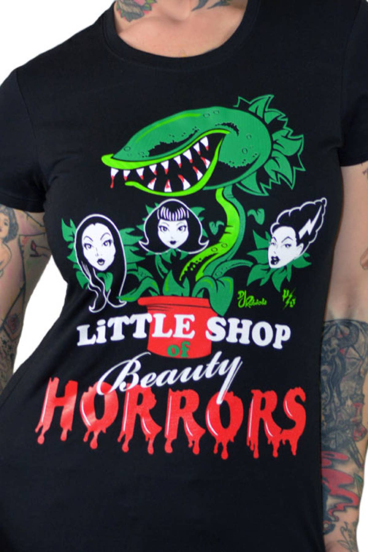 Black Multi LITTLE SHOP OF BEAUTY HORRORS Women's Horror Graphic Tee for wholesale on Faire1