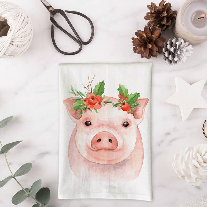 Asciugamano da cucina a forma di maiale natalizio per la vendita all'ingrosso da parte di Love You a Latte Shop