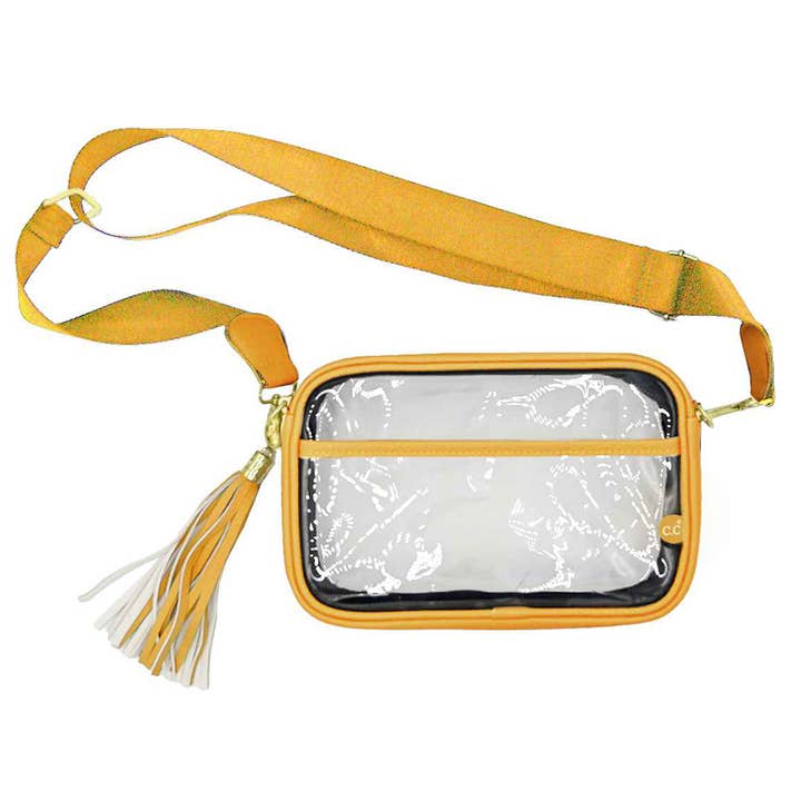 Fashion City - Wholesale Crossbody Bag - Women's - Colored Outline Clear Bag with Faux Leather Tassel