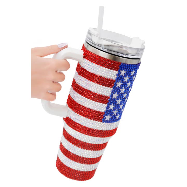 American Flag Bling Glitter Insulated Tumbler - 40 oz for wholesale on Faire