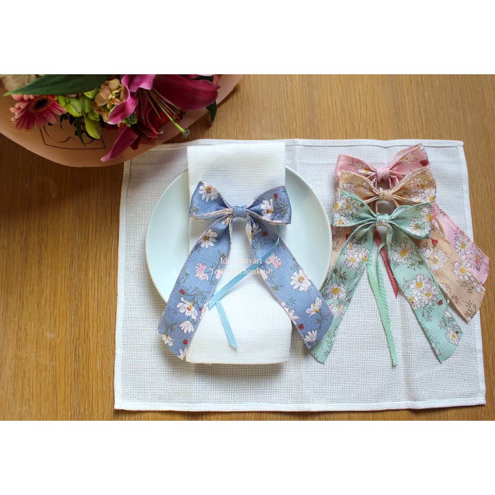 Servilletas de pajarita con anillos de nudo de cuadros y flores #4 para venta al por mayor de Idea Tatyart