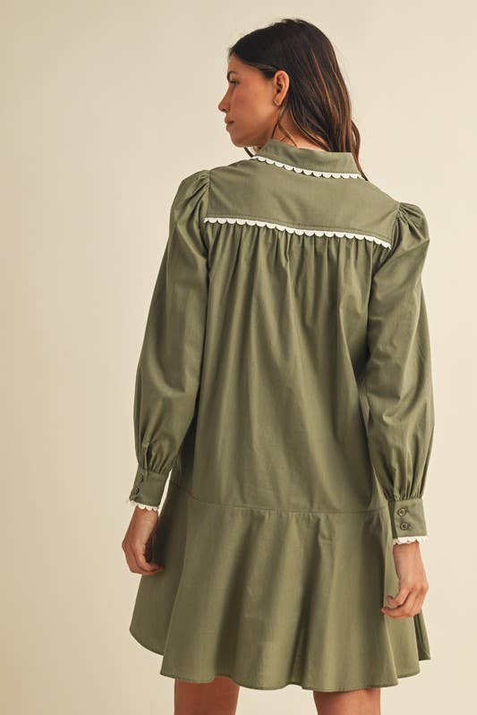 Vanilla Monkey - Wholesale Dress - Women's - Poplin Scallop Trimmed Shirt Dress3