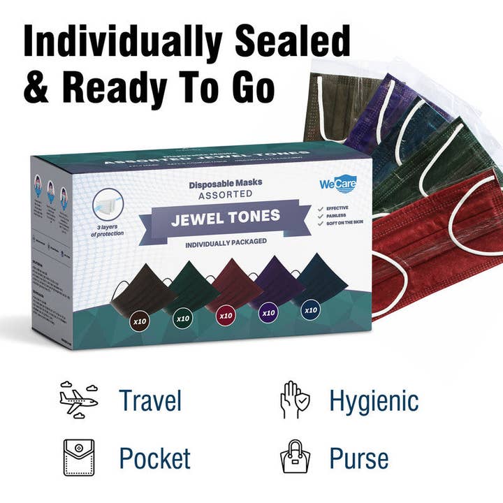 ShopHomeMed - Wholesale Protective Face Mask/Shield - WeCare Assorted Jewel Tone Collection Masks6