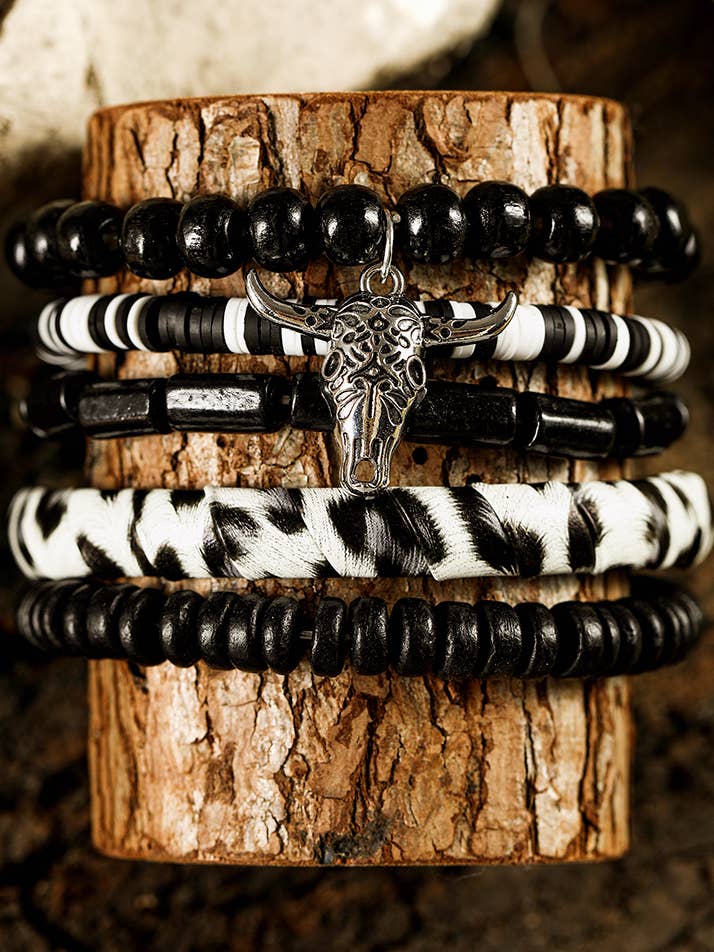 Timber Beads Western Skull Head Charm 5pcs Bracelet Set for wholesale by fashionworks