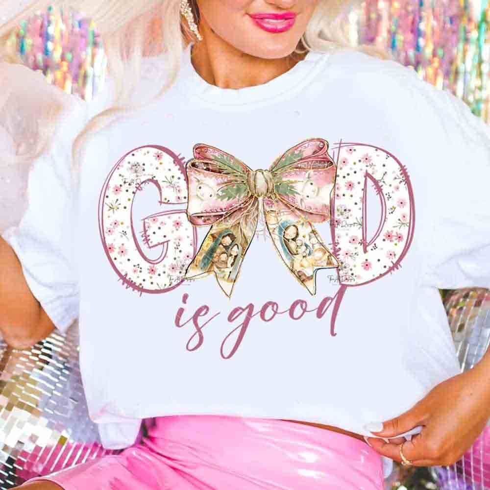 NVC Ecommerce LLC - Wholesale T-Shirt (Graphic) - Women's - God Is Good Shirt, Jesus Christmas Coquette Sweatshirt2