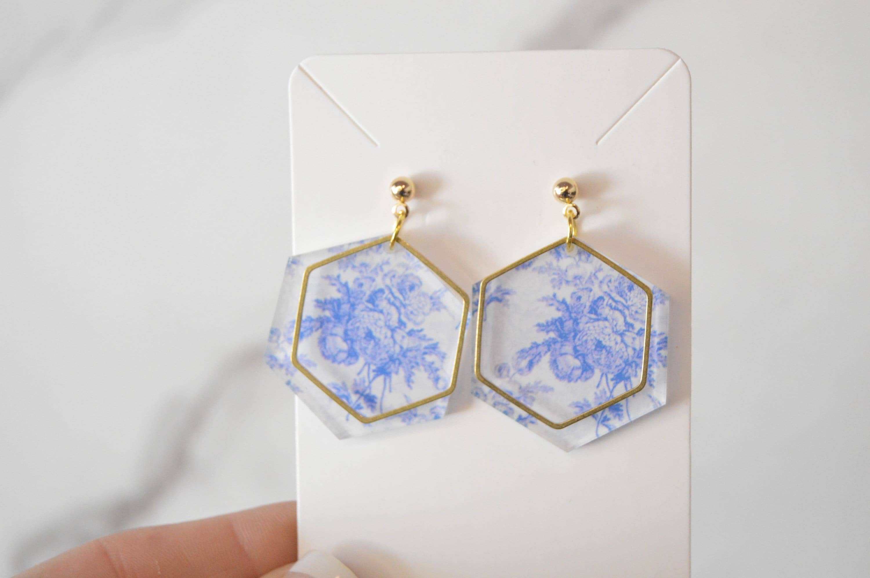 The Adorned Fox - Wholesale Dangle Earrings - Blue Chinoiserie Earrings, Drop Earrings, Dangle Earrings, S3